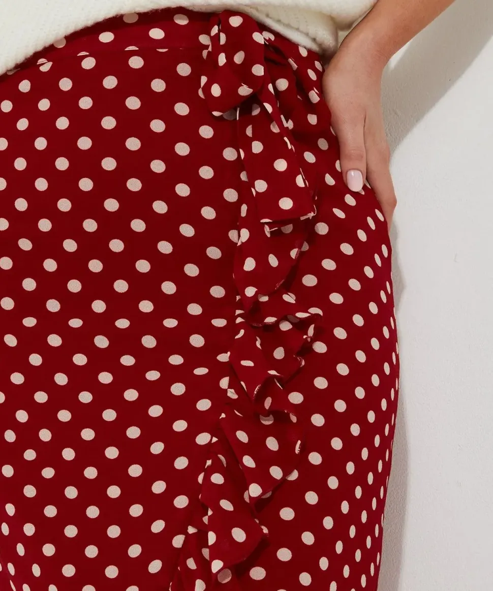 Polka Dot Frill Wrap Skirt