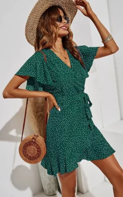 Polka Dot Mini Wrap Style Dress