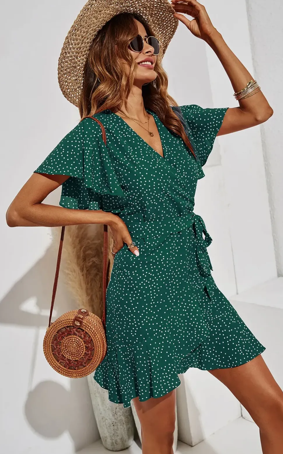 Polka Dot Mini Wrap Style Dress