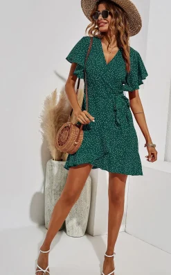 Polka Dot Mini Wrap Style Dress