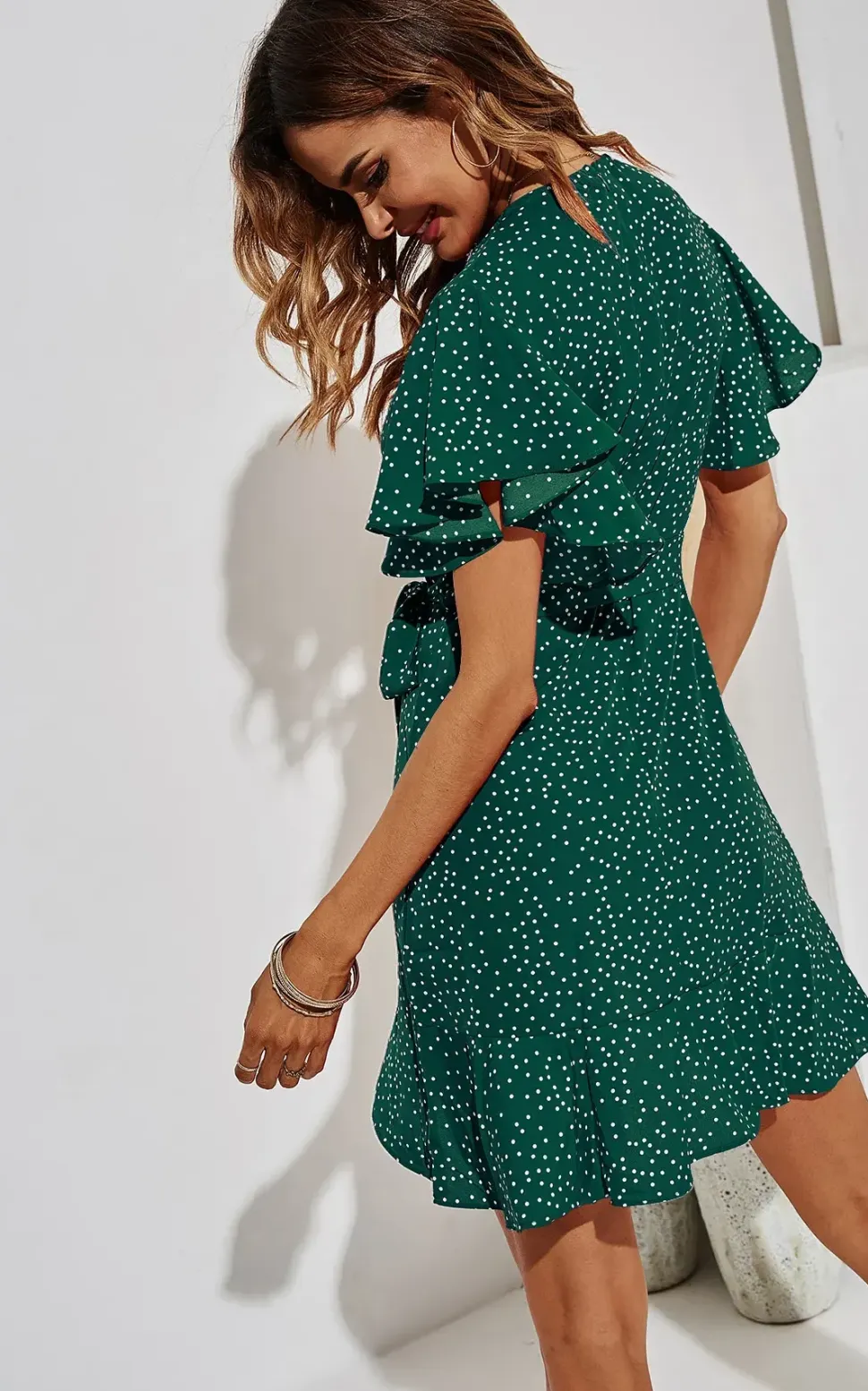 Polka Dot Mini Wrap Style Dress