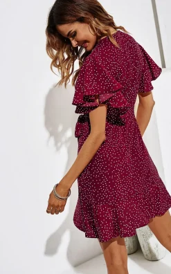 Polka Dot Mini Wrap Style Dress