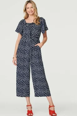 Polka Dot Print Angel Sleeve Jumpsuit