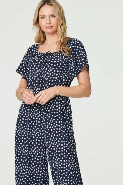 Polka Dot Print Angel Sleeve Jumpsuit