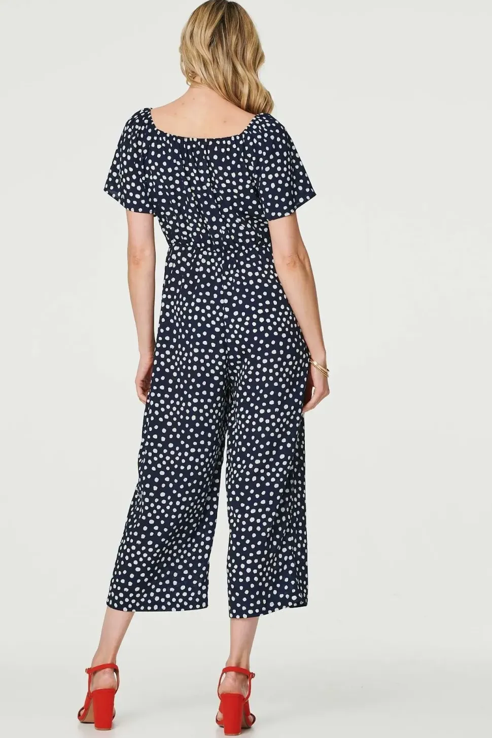 Polka Dot Print Angel Sleeve Jumpsuit