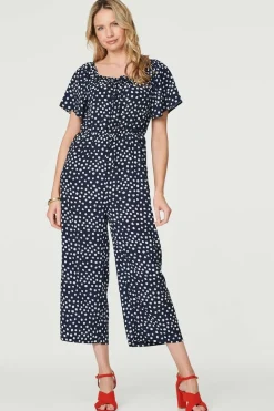 Polka Dot Print Angel Sleeve Jumpsuit