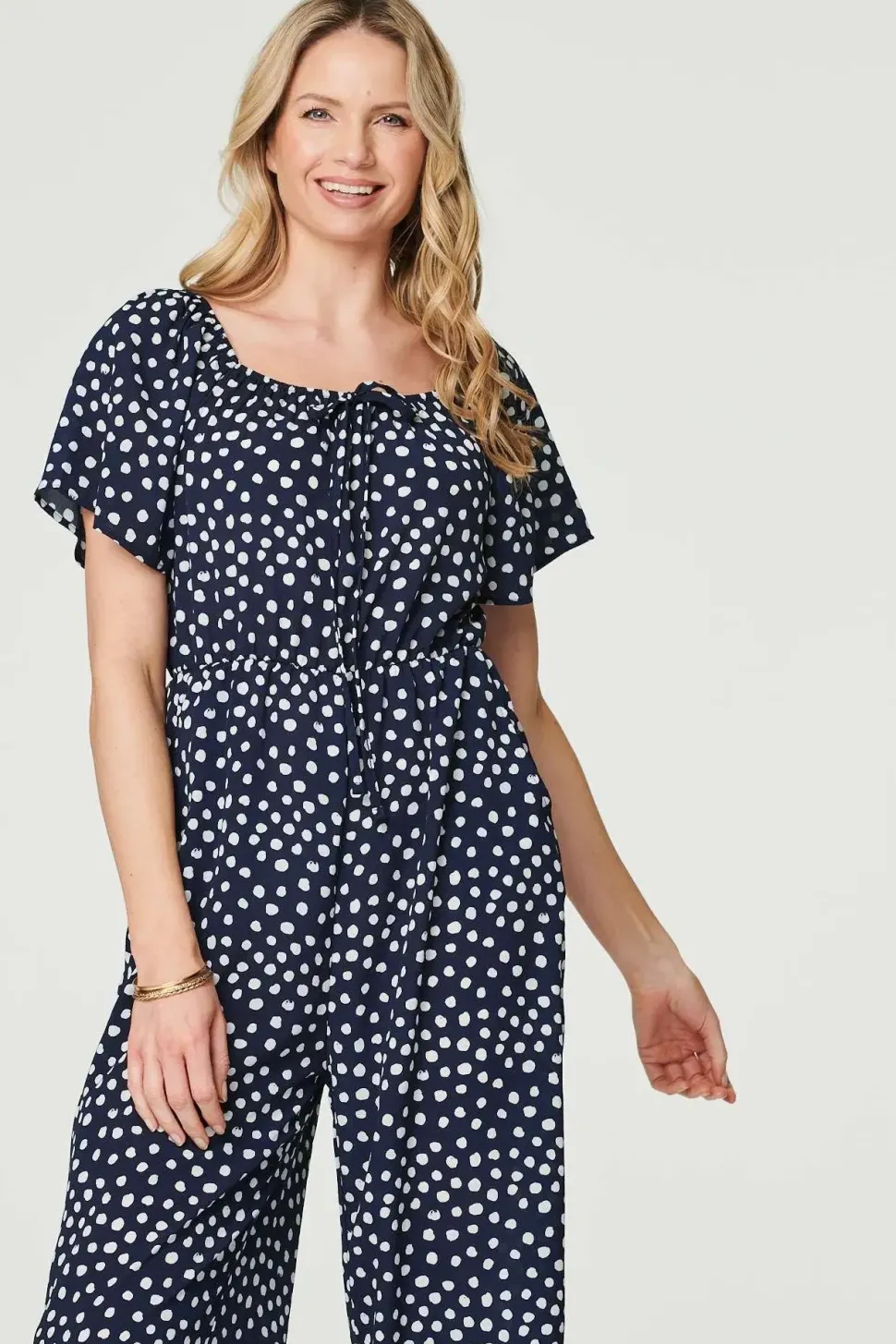 Polka Dot Print Angel Sleeve Jumpsuit