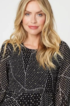 Polka Dot Print Puff Sleeve Midi Dress