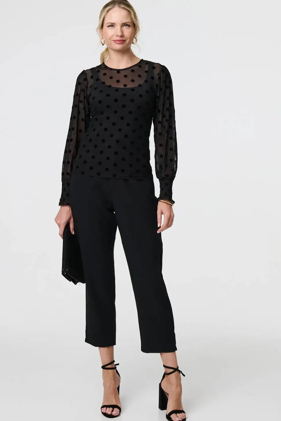 Polka Dot Sheer Mesh Puff Sleeve Blouse