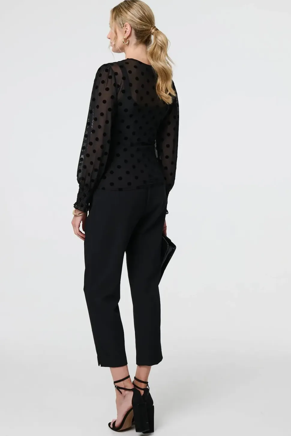 Polka Dot Sheer Mesh Puff Sleeve Blouse