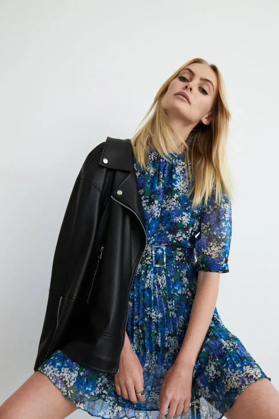 Polyester Floral Belted Mini Dress