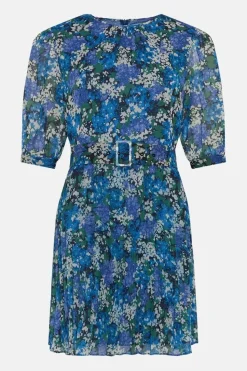 Polyester Floral Belted Mini Dress
