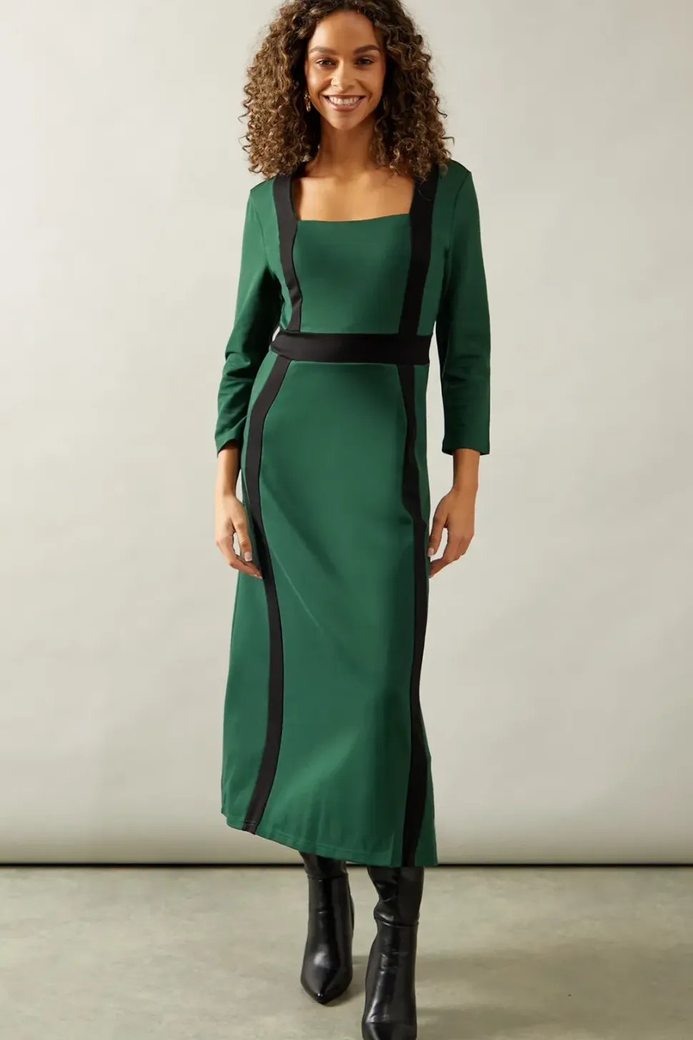 Ponte Contrast Button Midi Dress