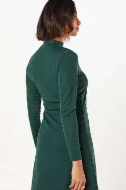 Ponte High Neck Button Mini Dress