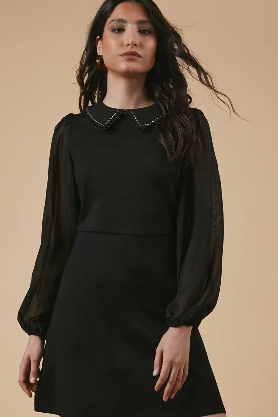 Ponte Sheer Sleeve Mini Dress