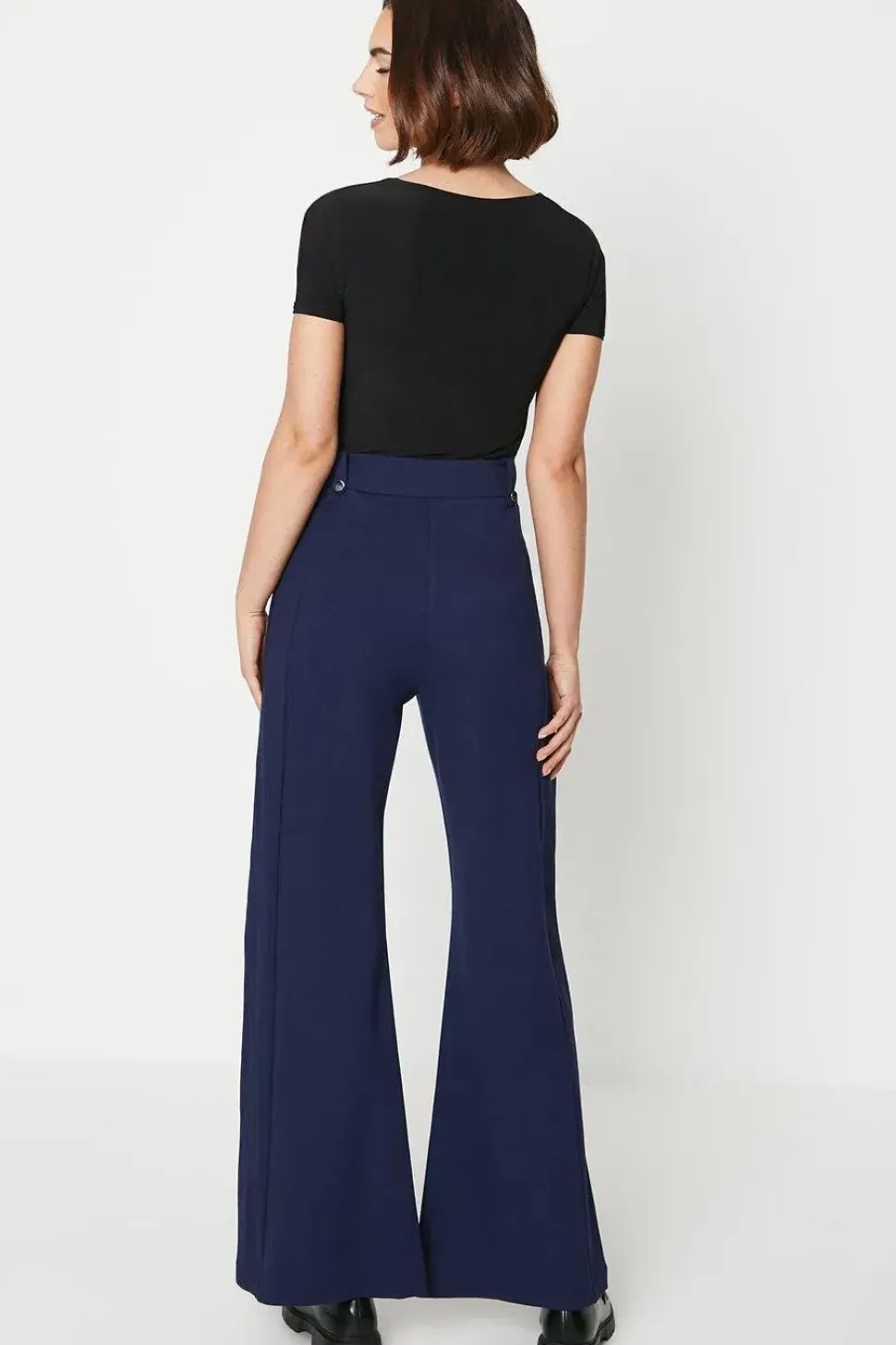 Ponte Wide Leg Trouser With Metal Zip Detail
