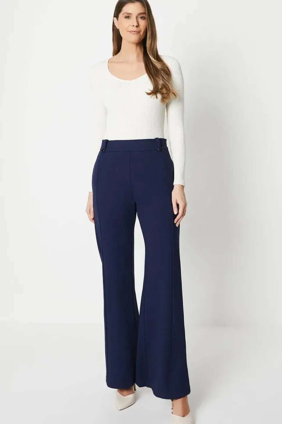 Ponte Wide Leg With Waist Metal Trim Detail
