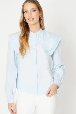 Poplin Collared Lace Trim Blouse