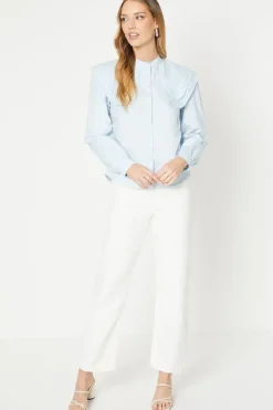 Poplin Collared Lace Trim Blouse