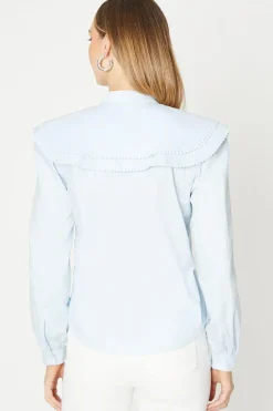 Poplin Collared Lace Trim Blouse
