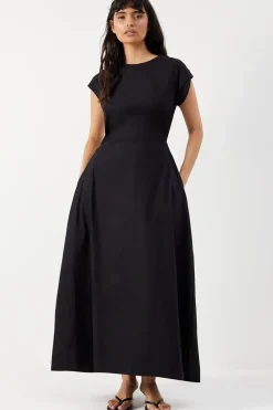 Poplin Cut Out Waist Midi Dress