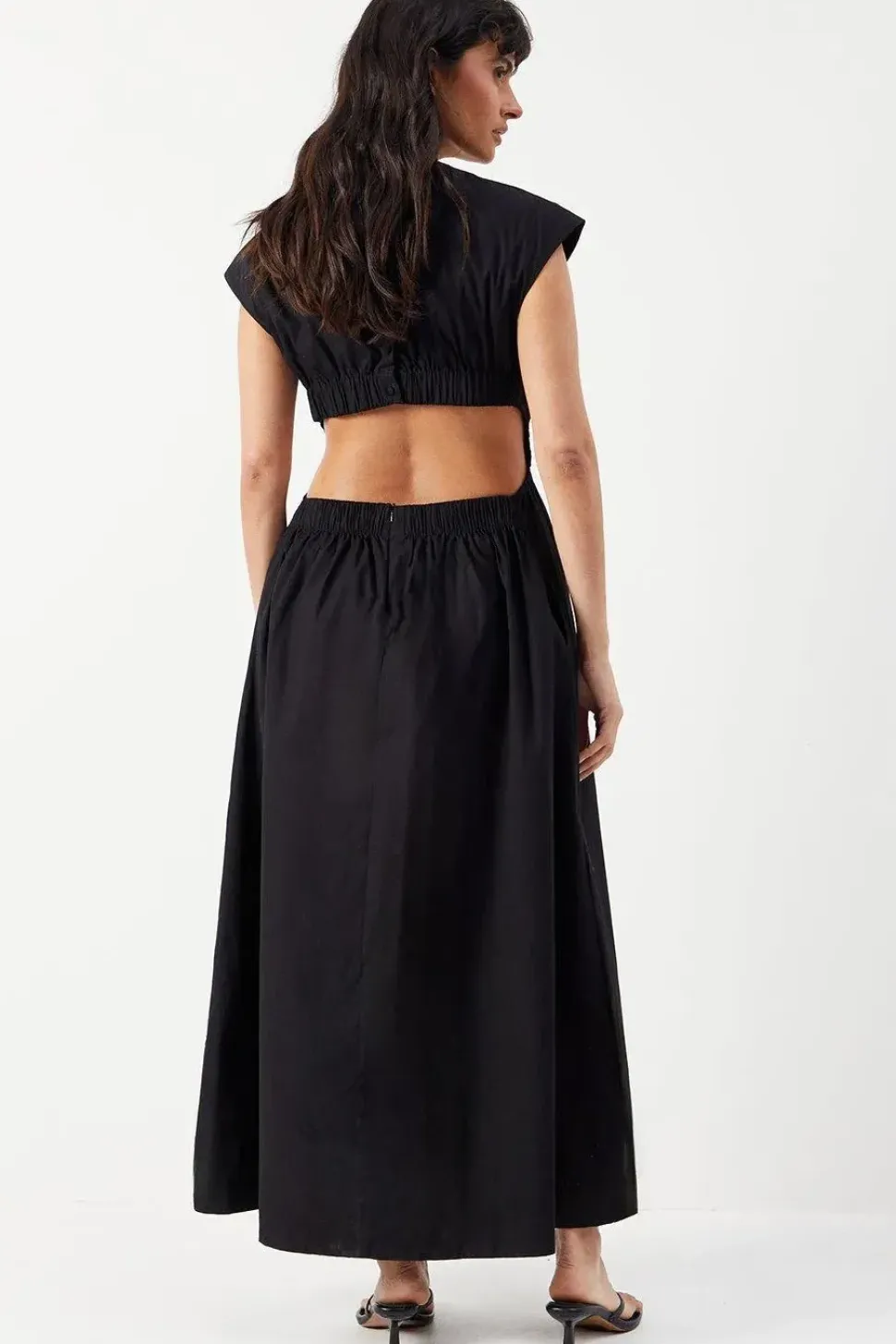 Poplin Cut Out Waist Midi Dress