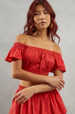 Poplin Frill Strap Crop Top Co Ord