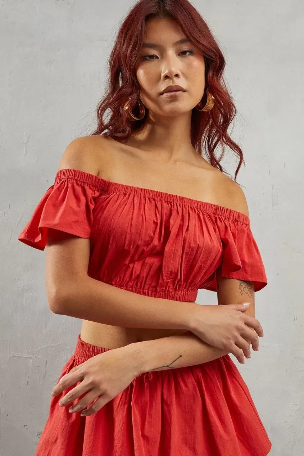 Poplin Frill Strap Crop Top Co Ord