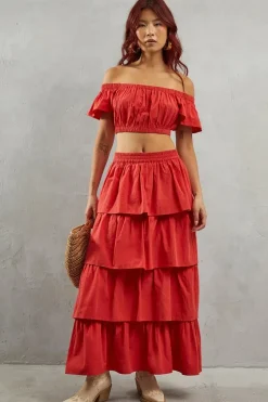 Poplin Frill Strap Crop Top Co Ord