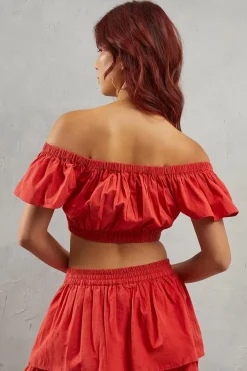 Poplin Frill Strap Crop Top Co Ord