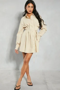 Poplin Pleated Detail Shirt Dress