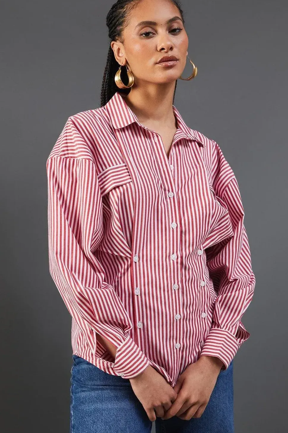 Poplin Triple Placket Stripe Fitted Shirt