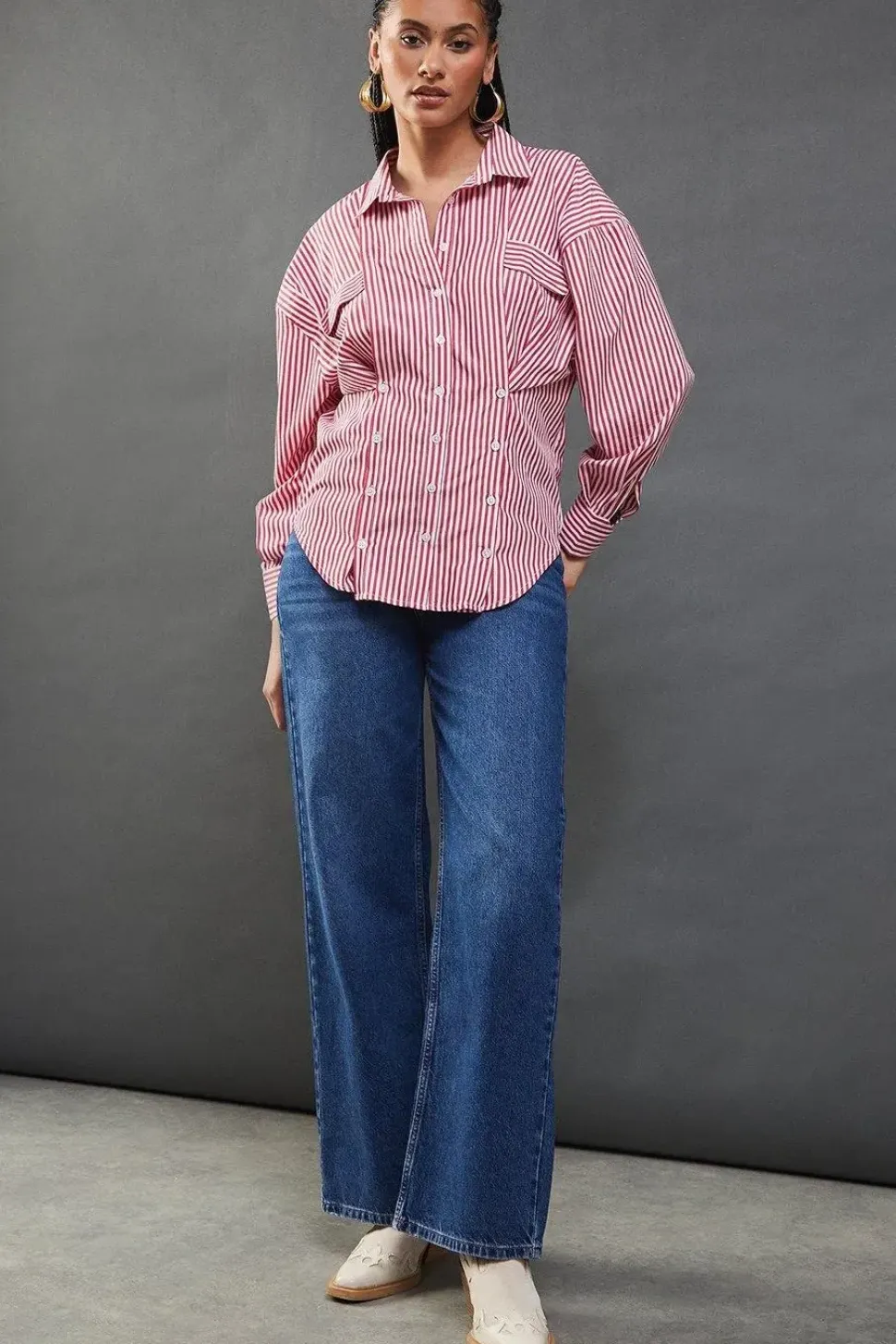 Poplin Triple Placket Stripe Fitted Shirt