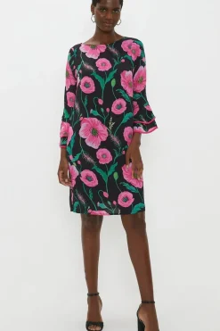 Poppy Print Ruffle Sleeve Shift Dress