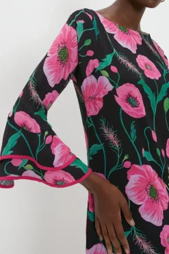 Poppy Print Ruffle Sleeve Shift Dress