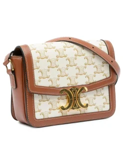 Preloved Canvas Crossbody Bag with Leather Trim and Top Zip Closure