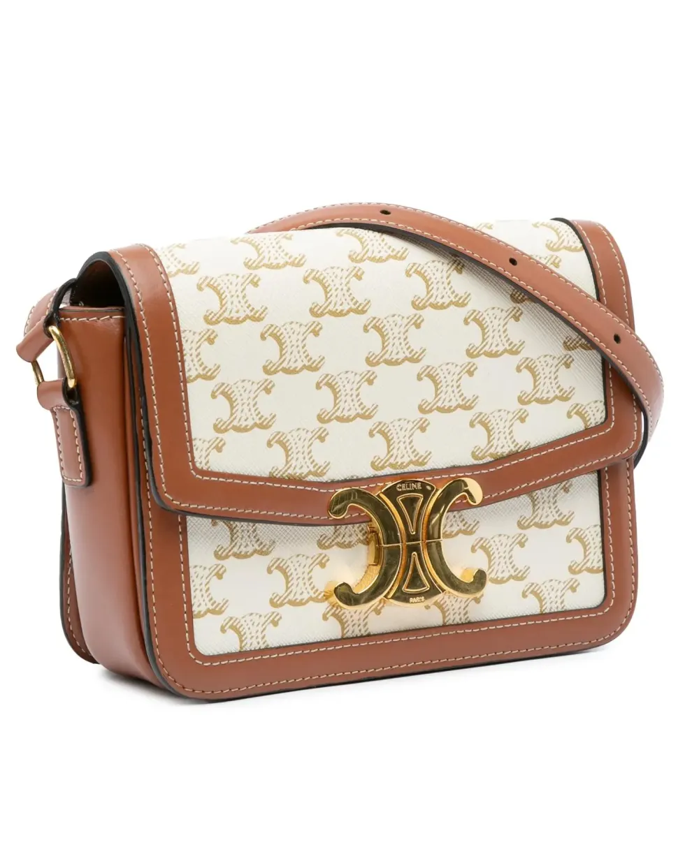 Preloved Canvas Crossbody Bag with Leather Trim and Top Zip Closure
