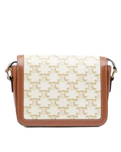 Preloved Canvas Crossbody Bag with Leather Trim and Top Zip Closure