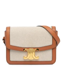Preloved Canvas Handbag with Leather Trim and Silver-Tone Hardware