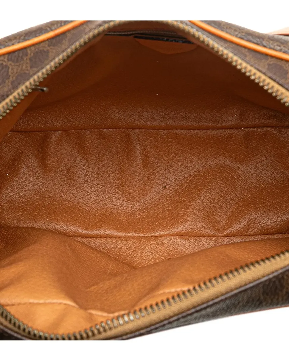 Preloved Canvas Shoulder Bag with Leather Trim and Top Zip Closure