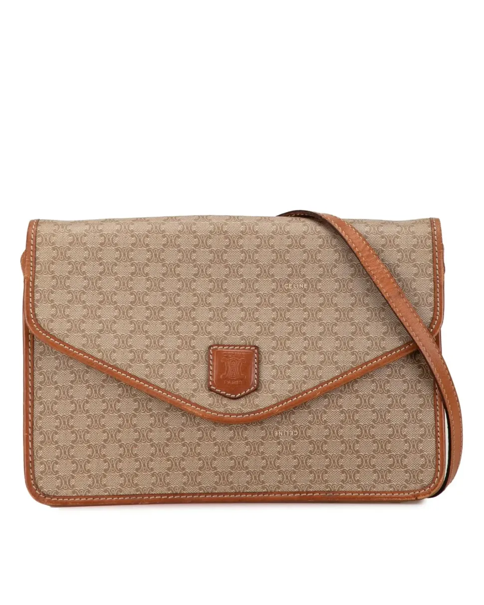 Preloved Check Canvas Link Crossbody Bag with Leather Trim and Chain