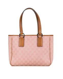 Preloved Check Pattern Canvas Shoulder Bag with Leather Trim