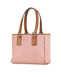 Preloved Check Pattern Canvas Shoulder Bag with Leather Trim