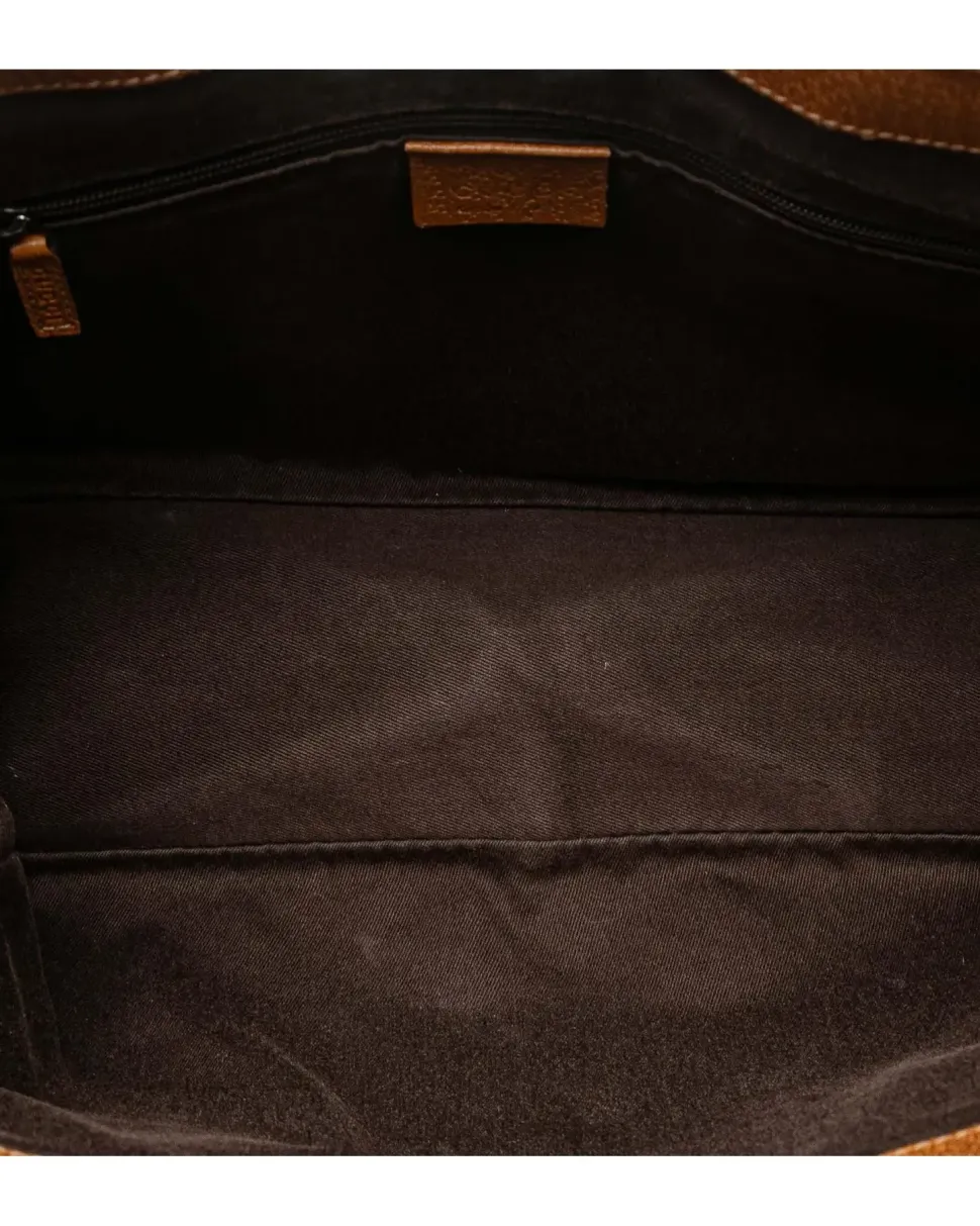 Preloved Check Pattern Canvas Shoulder Bag with Leather Trim
