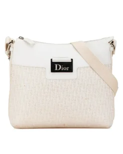 Preloved Diamante Coated Canvas Crossbody Bag with Leather Trim