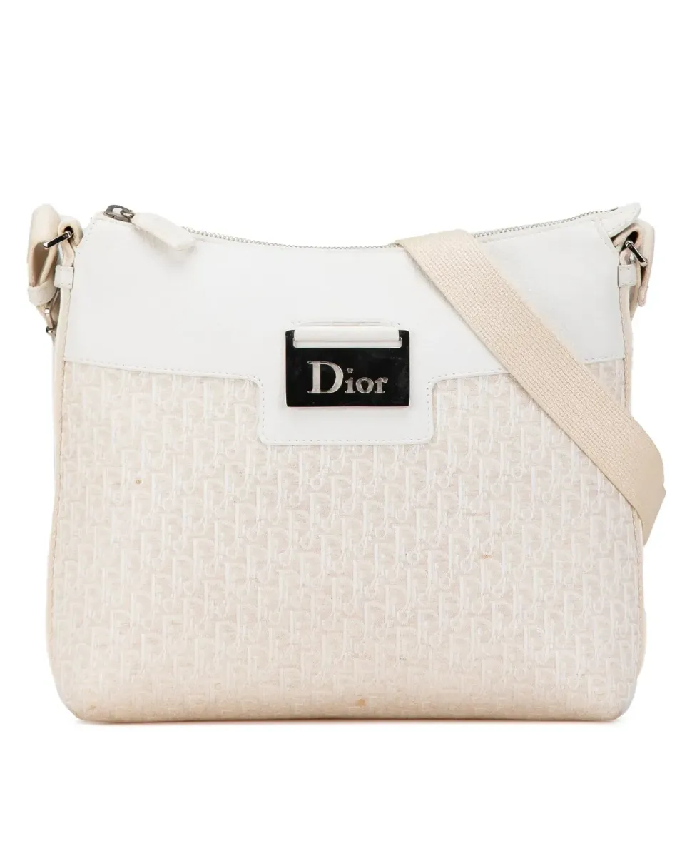 Preloved Diamante Coated Canvas Crossbody Bag with Leather Trim