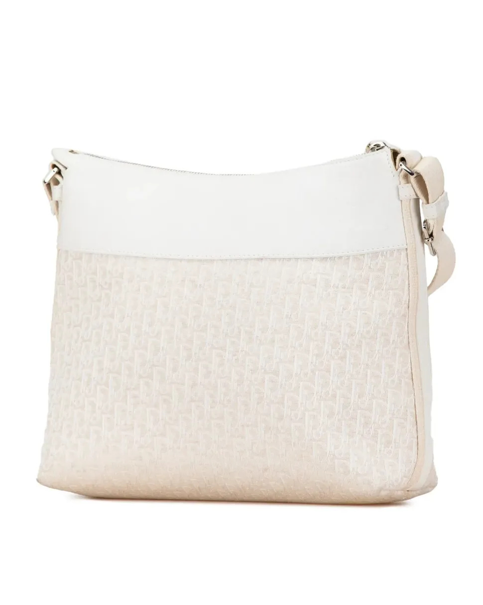 Preloved Diamante Coated Canvas Crossbody Bag with Leather Trim