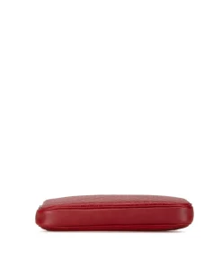 Preloved Embossed Leather Clutch Bag with Zip Pockets and Flat Side
