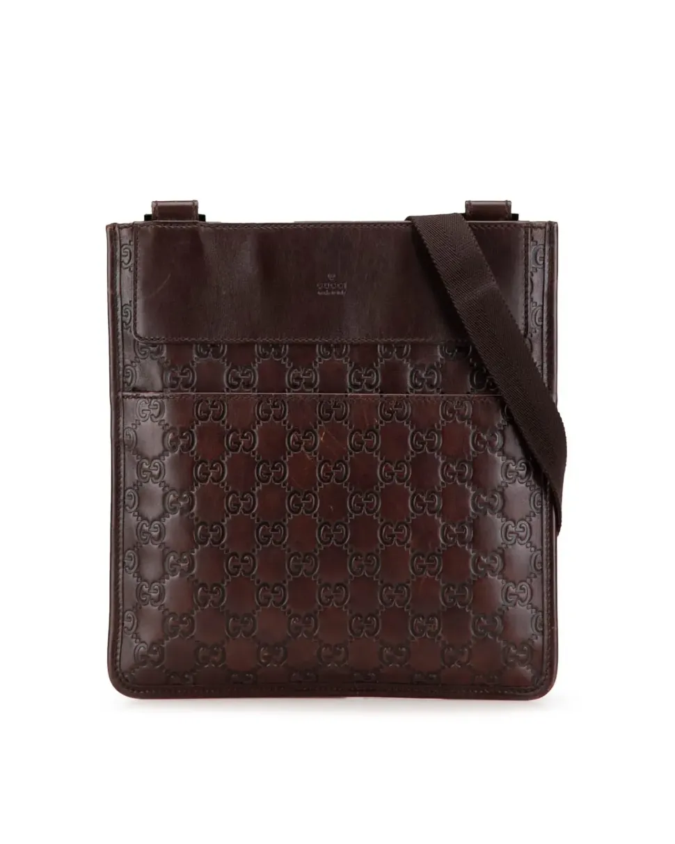 Preloved Embossed Leather Crossbody Bag with Adjustable Strap