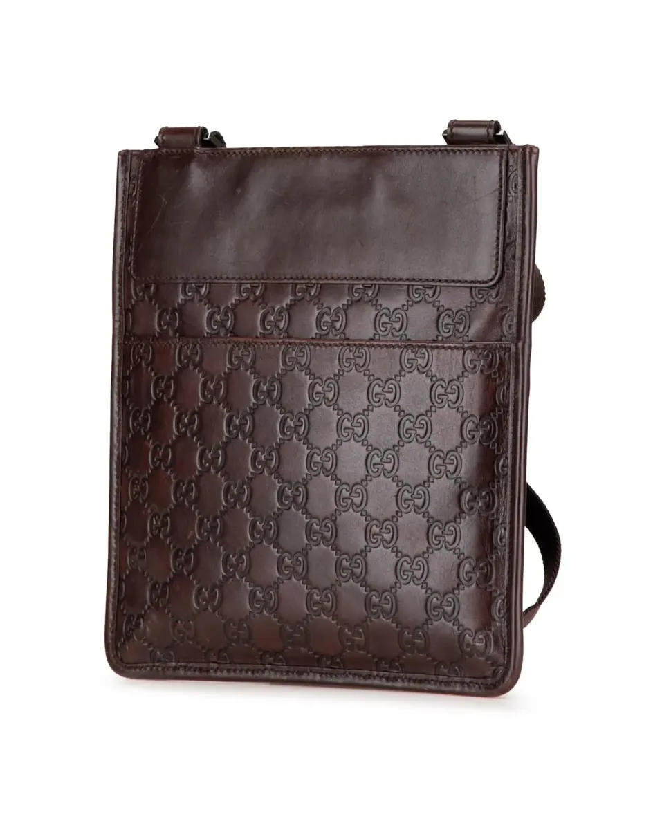 Preloved Embossed Leather Crossbody Bag with Adjustable Strap